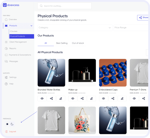 Doexcess Dashboard – Physical Products